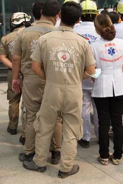 Paramedic in mock disaster drill 스톡 사진