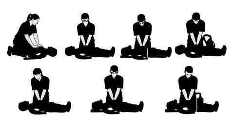 Paramedic Performing CPR Silhouette Set Stock Illustration