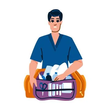 Paramedic preparing first aid kit for emergency response Stock Illustration
