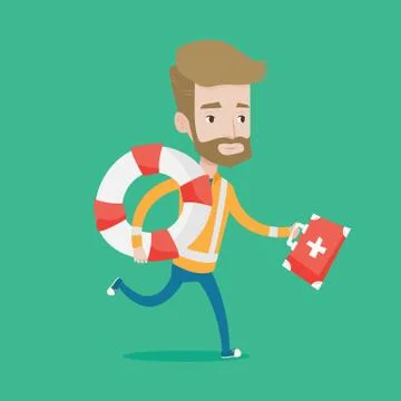 Paramedic running with first aid box 스톡 일러스트