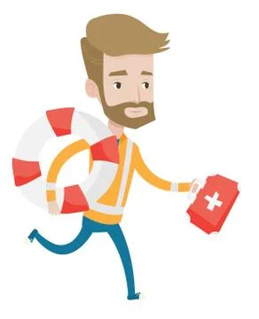 Paramedic running with first aid box Stock Illustration