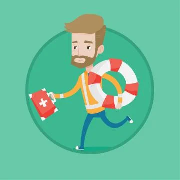 Paramedic running with first aid box Stock Illustration