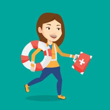 Paramedic running with first aid box Stock Illustration