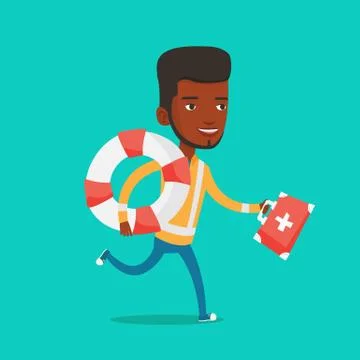 Paramedic running with first aid box Stock Illustration