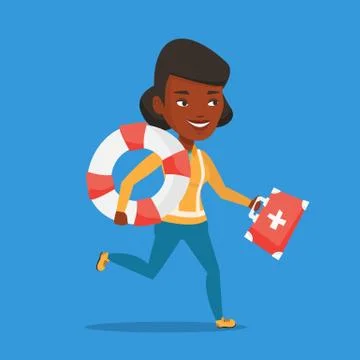 Paramedic running with first aid box Stock Illustration