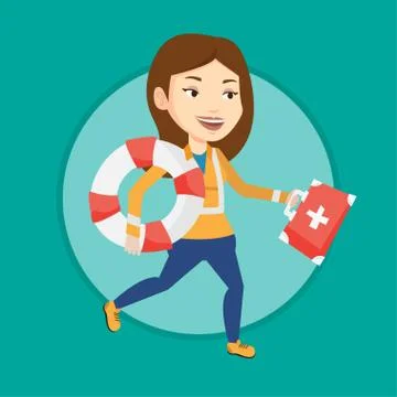 Paramedic running with first aid box Stock Illustration