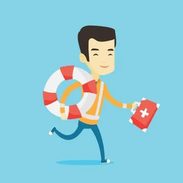 Paramedic running with first aid box Stock Illustration