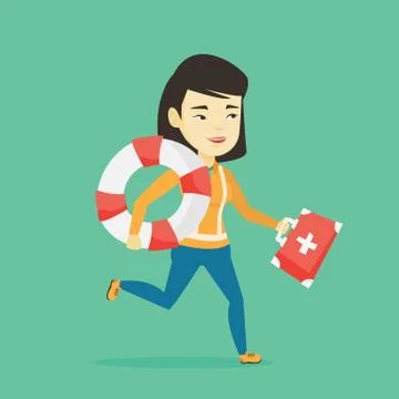 Paramedic running with first aid box 스톡 일러스트