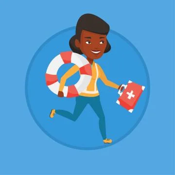 Paramedic running with first aid box Stock Illustration