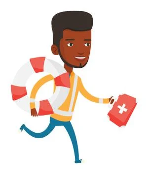 Paramedic running with first aid box Stock Illustration