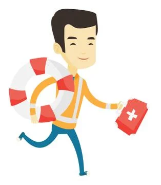Paramedic running with first aid box Stock Illustration