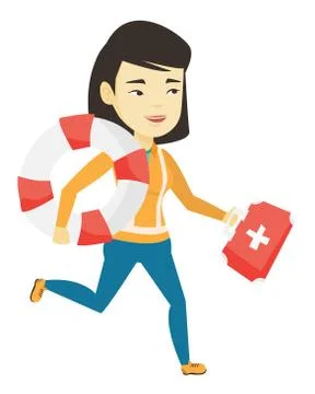 Paramedic running with first aid box Stock Illustration