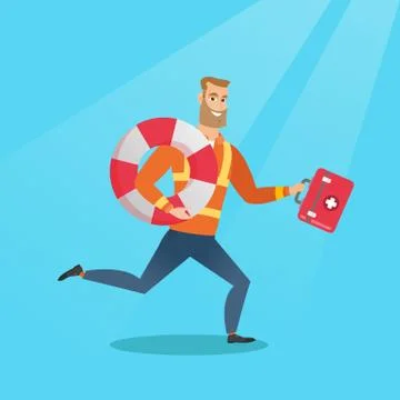 Paramedic running with first aid box. Illustrazione stock