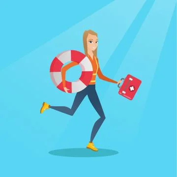 Paramedic running with first aid box. 스톡 일러스트