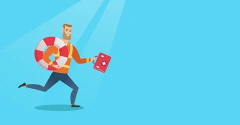 Paramedic running with first aid box. Illustrazione stock