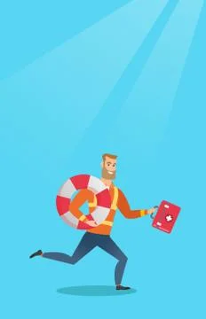 Paramedic running with first aid box. Stock Illustration