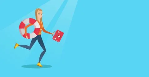 Paramedic running with first aid box. Stock Illustration