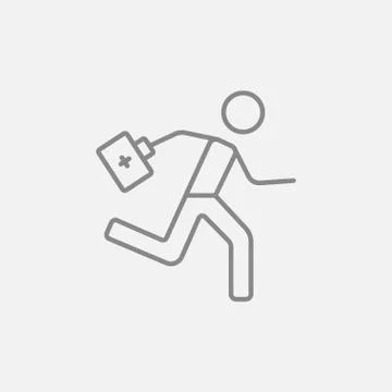 Paramedic running with first aid kit line icon Stock Illustration