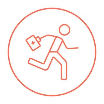 Paramedic running with first aid kit line icon イラスト素材