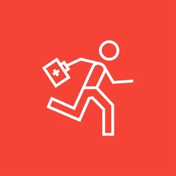 Paramedic running with first aid kit line icon Stock Illustration
