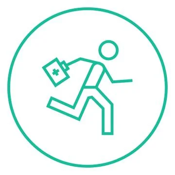 Paramedic running with first aid kit line icon イラスト素材