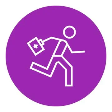 Paramedic running with first aid kit line icon Stock Illustration