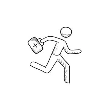 Paramedic running with first aid kit sketch icon Stock Illustration
