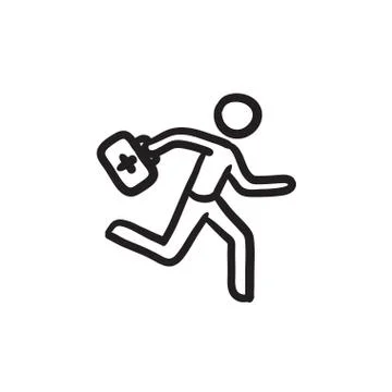 Paramedic running with first aid kit sketch icon Illustrazione stock