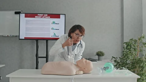 Paramedic Speaking About First Aid Rules Stock Footage 223933431