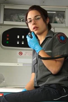 A paramedic speaking on microphone Stock Photos