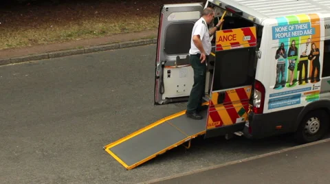 Paramedic talking to someone in ambulance. Stock Footage 40527330