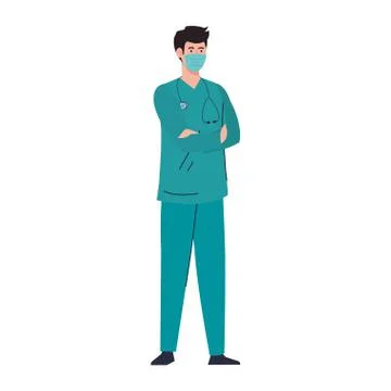 Paramedic using face mask during covid 19 on white background イラスト素材