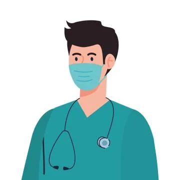 Paramedic using face mask during covid 19 on white background 库存插图