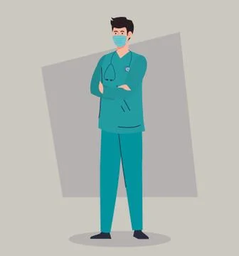 Paramedic using face mask during covid 19 Illustrazione stock