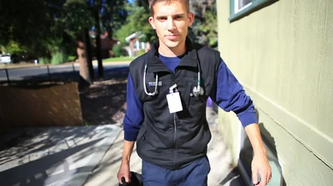 Paramedic walking in urban environment Stock Footage 37618675