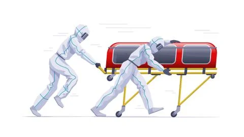 Paramedic workers is taking patient to the hospital with full protection suit Stock Illustration
