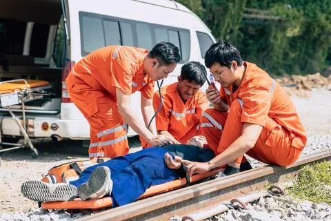 Paramedic,medical,emergency,doctor,team,working,in,action,help,first,aid,sa.. Stock Photos