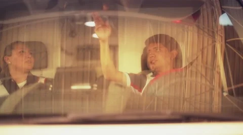 Paramedics receiving an emergency request Stock Footage 48915629