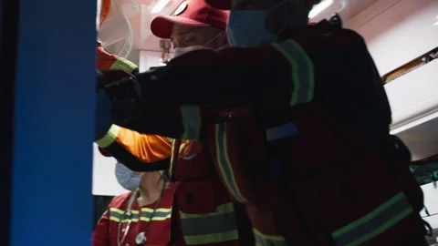 Paramedics working in van during emergency Video stock 166142448