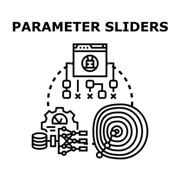 Parameter sliders adjusting data settings and controlling optimization proces Illustrazione stock