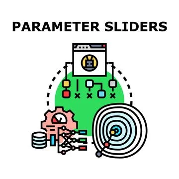 Parameter sliders adjusting data settings and controlling optimization proces Illustrazione stock