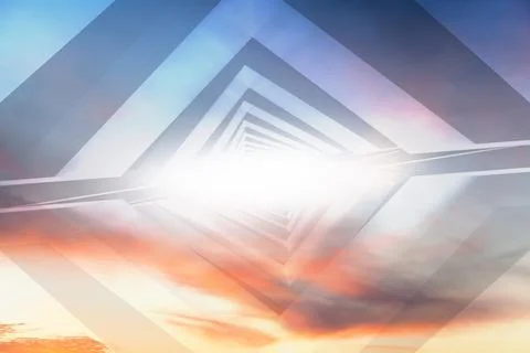 Parametric pattern over cloudy sunset sky. 3d Stock Illustration