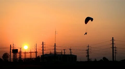 Paramotor flying on sunset time Stock Footage 21287985
