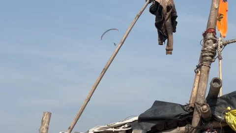 Paramotor Pilot Flying Clear Blue Sky India Video stock 329369562
