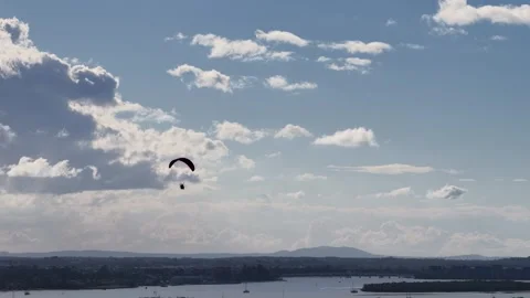 Paramotor Pilot Flying Over Surfers Paradise Coastline at Sunset Stock-Footage 341836852