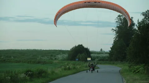 Paramotor takes off Stock Footage 52182454