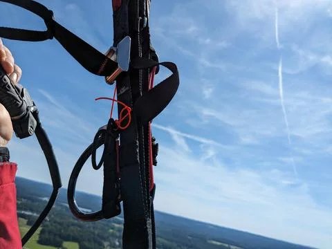 Paramotor trims on free line ends used for wing geometry adjustment during 写真素材