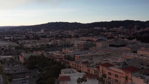 Paramount Studios with Smoke Haze and Red Sun in Hollywood during Los Angeles Stock Footage 302797508