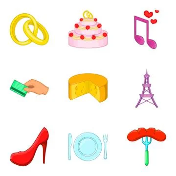 Paramour icons set, cartoon style Stock Illustration