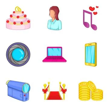 Paramour icons set, cartoon style Stock Illustration